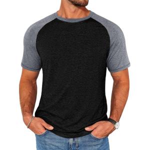 Runcati Mens Casual Slim Fit T Shirts Raglan Short Sleeve Crewneck Baseball Tees Color Block Workout Fashion Shirt(Grey)