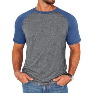 Runcati Mens Casual Slim Fit T Shirts Raglan Short Sleeve Crewneck Baseball Tees Color Block Workout Fashion Shirt(Light Grey)