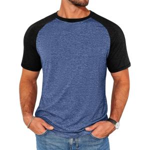 Runcati Mens Casual Slim Fit T Shirts Raglan Short Sleeve Crewneck Baseball Tees Color Block Workout Fashion Shirt(Navy Blue)