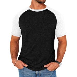Runcati Mens Casual Slim Fit T Shirts Raglan Short Sleeve Crewneck Baseball Tees Color Block Workout Fashion Shirt(White)