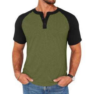Runcati Mens Henley Shirts Raglan Short Sleeve Casual Baseball Tees Summer Classic Color Block Workout T- Shirts(Army Green)