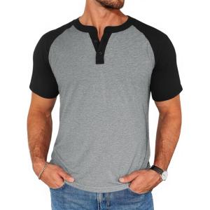 Runcati Mens Henley Shirts Raglan Short Sleeve Casual Baseball Tees Summer Classic Color Block Workout T- Shirts(Gray)