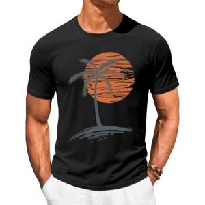Runcati Mens Short Sleeve T-Shirts Crew Neck Casual Shirt Summer Beach Palm Tree Vintage Hawaiian Tees(Black)