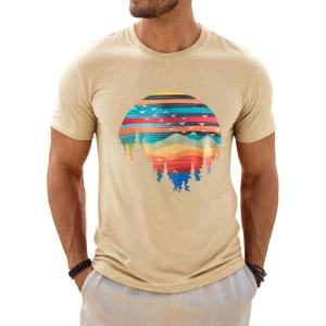 Runcati Mens Short Sleeve T-Shirts Graphic Crewneck Casual Printed Tee Summer Beach Hawaiian Vintage Shirts(Apricot)