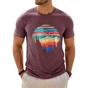 Runcati Mens Short Sleeve T-Shirts Graphic Crewneck Casual Printed Tee Summer Beach Hawaiian Vintage Shirts(Burgundy)