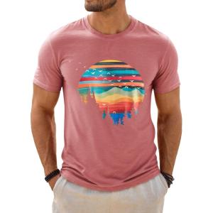 Runcati Mens Short Sleeve T-Shirts Graphic Crewneck Casual Printed Tee Summer Beach Hawaiian Vintage Shirts(Dark Pink)
