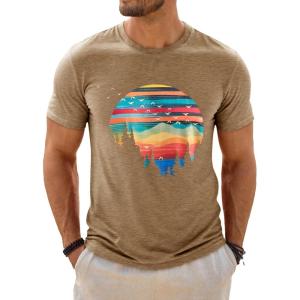Runcati Mens Short Sleeve T-Shirts Graphic Crewneck Casual Printed Tee Summer Beach Hawaiian Vintage Shirts(Khaki)
