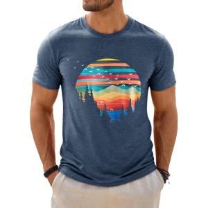 Runcati Mens Short Sleeve T-Shirts Graphic Crewneck Casual Printed Tee Summer Beach Hawaiian Vintage Shirts(Navy)