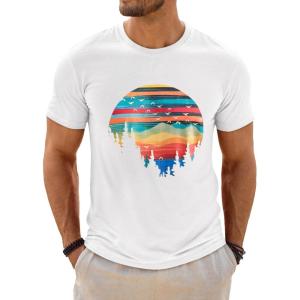 Runcati Mens Short Sleeve T-Shirts Graphic Crewneck Casual Printed Tee Summer Beach Hawaiian Vintage Shirts(White)