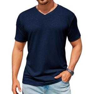 Runcati Mens T-Shirts Short Sleeve V Neck Casual Classic Shirt Summer Stretchy Regular Fit Lightweight Tees(Navy)