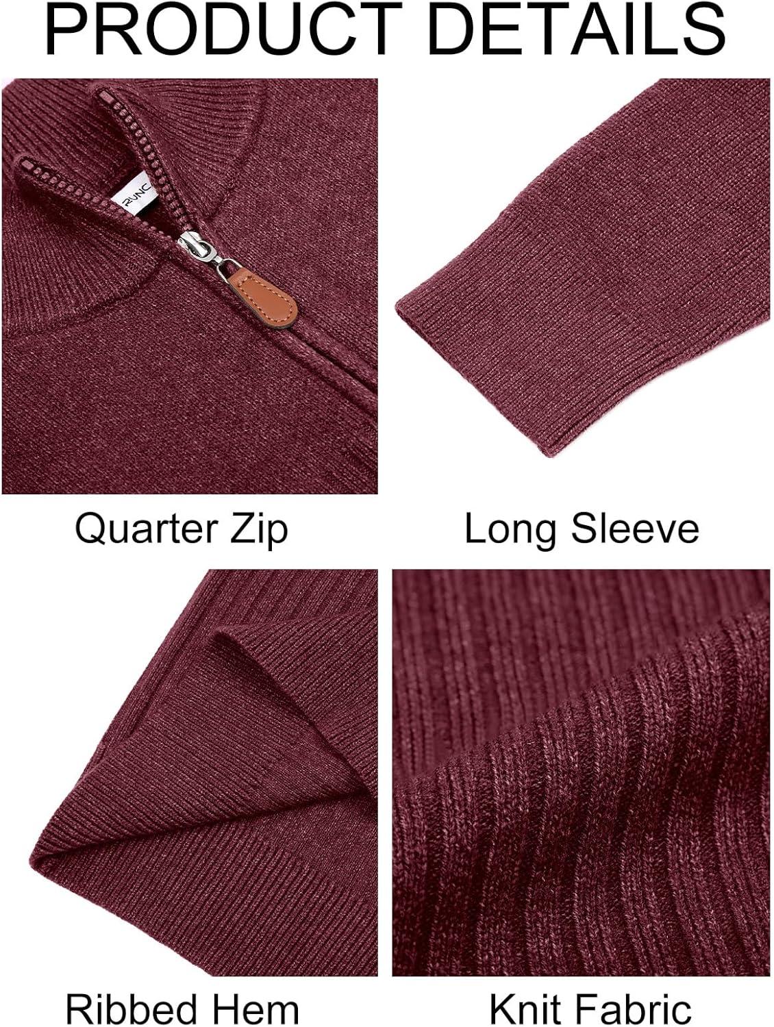 imageRuncati Mens Quarter Zip Sweater Mock Neck Pullover Ribbed Knit Casual Lightweight Polo SweatersWine Red