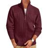 Runcati Mens Quarter Zip Sweater Mock Neck Pullover Ribbed Knit Casual Lightweight Polo Sweaters(Wine Red)