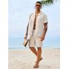 Runcati Mens Button Down Shirt Short Sleeve Cuban Casual Shirts Summer Beach Vacation Wedding Tops with Pocket(Apricot)