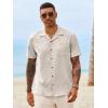 Runcati Mens Button Down Shirt Short Sleeve Cuban Casual Shirts Summer Beach Vacation Wedding Tops with Pocket(Apricot)
