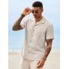 Runcati Mens Button Down Shirt Short Sleeve Cuban Casual Shirts Summer Beach Vacation Wedding Tops with Pocket(Apricot)