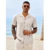 Runcati Mens Button Down Shirt Short Sleeve Cuban Casual Shirts Summer Beach Vacation Wedding Tops with Pocket(Apricot)