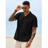 Runcati Mens Button Down Shirt Short Sleeve Cuban Casual Shirts Summer Beach Vacation Wedding Tops with Pocket(Black)