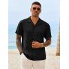 Runcati Mens Button Down Shirt Short Sleeve Cuban Casual Shirts Summer Beach Vacation Wedding Tops with Pocket(Black)