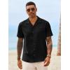 Runcati Mens Button Down Shirt Short Sleeve Cuban Casual Shirts Summer Beach Vacation Wedding Tops with Pocket(Black)