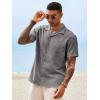 Runcati Mens Button Down Shirt Short Sleeve Cuban Casual Shirts Summer Beach Vacation Wedding Tops with Pocket(Dark Gray)