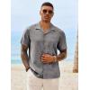 Runcati Mens Button Down Shirt Short Sleeve Cuban Casual Shirts Summer Beach Vacation Wedding Tops with Pocket(Dark Gray)