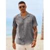 Runcati Mens Button Down Shirt Short Sleeve Cuban Casual Shirts Summer Beach Vacation Wedding Tops with Pocket(Dark Gray)