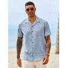 Runcati Mens Button Down Shirt Short Sleeve Cuban Casual Shirts Summer Beach Vacation Wedding Tops with Pocket(Light Blue)