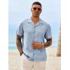 Runcati Mens Button Down Shirt Short Sleeve Cuban Casual Shirts Summer Beach Vacation Wedding Tops with Pocket(Light Blue)