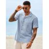 Runcati Mens Button Down Shirt Short Sleeve Cuban Casual Shirts Summer Beach Vacation Wedding Tops with Pocket(Light Blue)