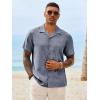 Runcati Mens Button Down Shirt Short Sleeve Cuban Casual Shirts Summer Beach Vacation Wedding Tops with Pocket(Navy)