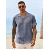 Runcati Mens Button Down Shirt Short Sleeve Cuban Casual Shirts Summer Beach Vacation Wedding Tops with Pocket(Navy)