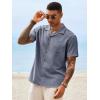 Runcati Mens Button Down Shirt Short Sleeve Cuban Casual Shirts Summer Beach Vacation Wedding Tops with Pocket(Navy)