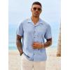 Runcati Mens Button Down Shirt Short Sleeve Cuban Casual Shirts Summer Beach Vacation Wedding Tops with Pocket(Sky Blue)