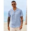 Runcati Mens Button Down Shirt Short Sleeve Cuban Casual Shirts Summer Beach Vacation Wedding Tops with Pocket(Sky Blue)