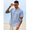 Runcati Mens Button Down Shirt Short Sleeve Cuban Casual Shirts Summer Beach Vacation Wedding Tops with Pocket(Sky Blue)
