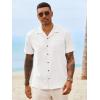 Runcati Mens Button Down Shirt Short Sleeve Cuban Casual Shirts Summer Beach Vacation Wedding Tops with Pocket(White)