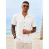 Runcati Mens Button Down Shirt Short Sleeve Cuban Casual Shirts Summer Beach Vacation Wedding Tops with Pocket(White)