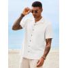 Runcati Mens Button Down Shirt Short Sleeve Cuban Casual Shirts Summer Beach Vacation Wedding Tops with Pocket(White)