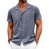 Runcati Mens Button Down Shirt Short Sleeve Cuban Casual Shirts Summer Beach Vacation Wedding Tops with Pocket(Navy)