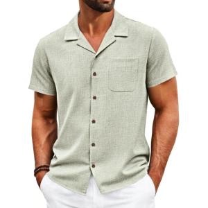 Runcati Mens Button Down Shirt Short Sleeve Cuban Casual Shirts Summer Beach Vacation Wedding Tops with Pocket(Mint)