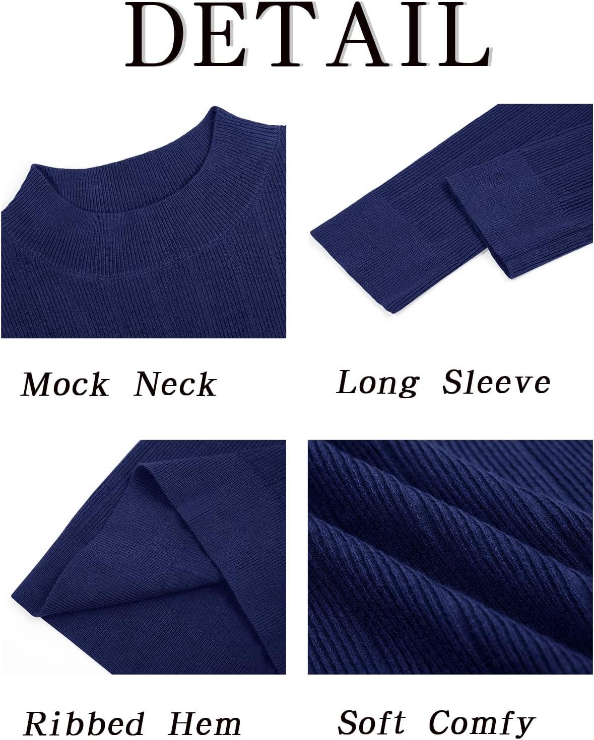 imageRuncati Mens Mock Turtleneck Sweater Slim Fit Casual Ribbed Knitted Pullover Fall Winter Basic Warm SweatersNavy