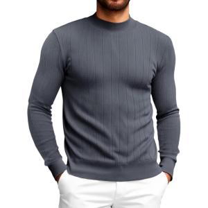 Runcati Mens Mock Turtleneck Sweater Slim Fit Casual Ribbed Knitted Pullover Fall Winter Basic Warm Sweaters(Dark Gray)