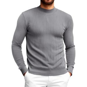 Runcati Mens Mock Turtleneck Sweater Slim Fit Casual Ribbed Knitted Pullover Fall Winter Basic Warm Sweaters(Gray)