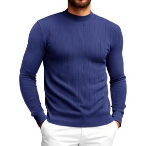 Runcati Mens Mock Turtleneck Sweater Slim Fit Casual Ribbed Knitted Pullover Fall Winter Basic Warm Sweaters(Navy)