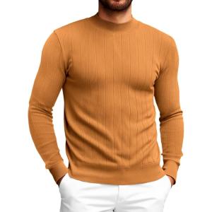 Runcati Mens Mock Turtleneck Sweater Slim Fit Casual Ribbed Knitted Pullover Fall Winter Basic Warm Sweaters(Red Brown)