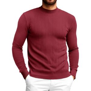 Runcati Mens Mock Turtleneck Sweater Slim Fit Casual Ribbed Knitted Pullover Fall Winter Basic Warm Sweaters(Wine Red)