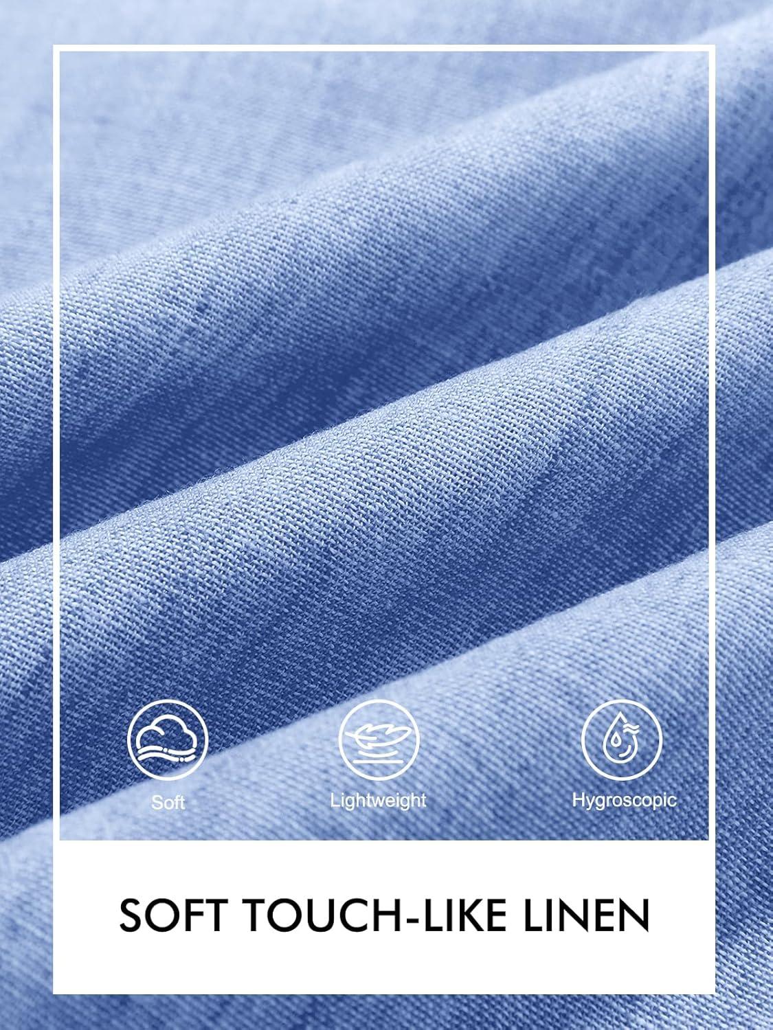 imageRuncati Mens Linen Button Down Shirts Casual Short Sleeve Shirt Summer Beach Wedding Tops with PocketJean Blue