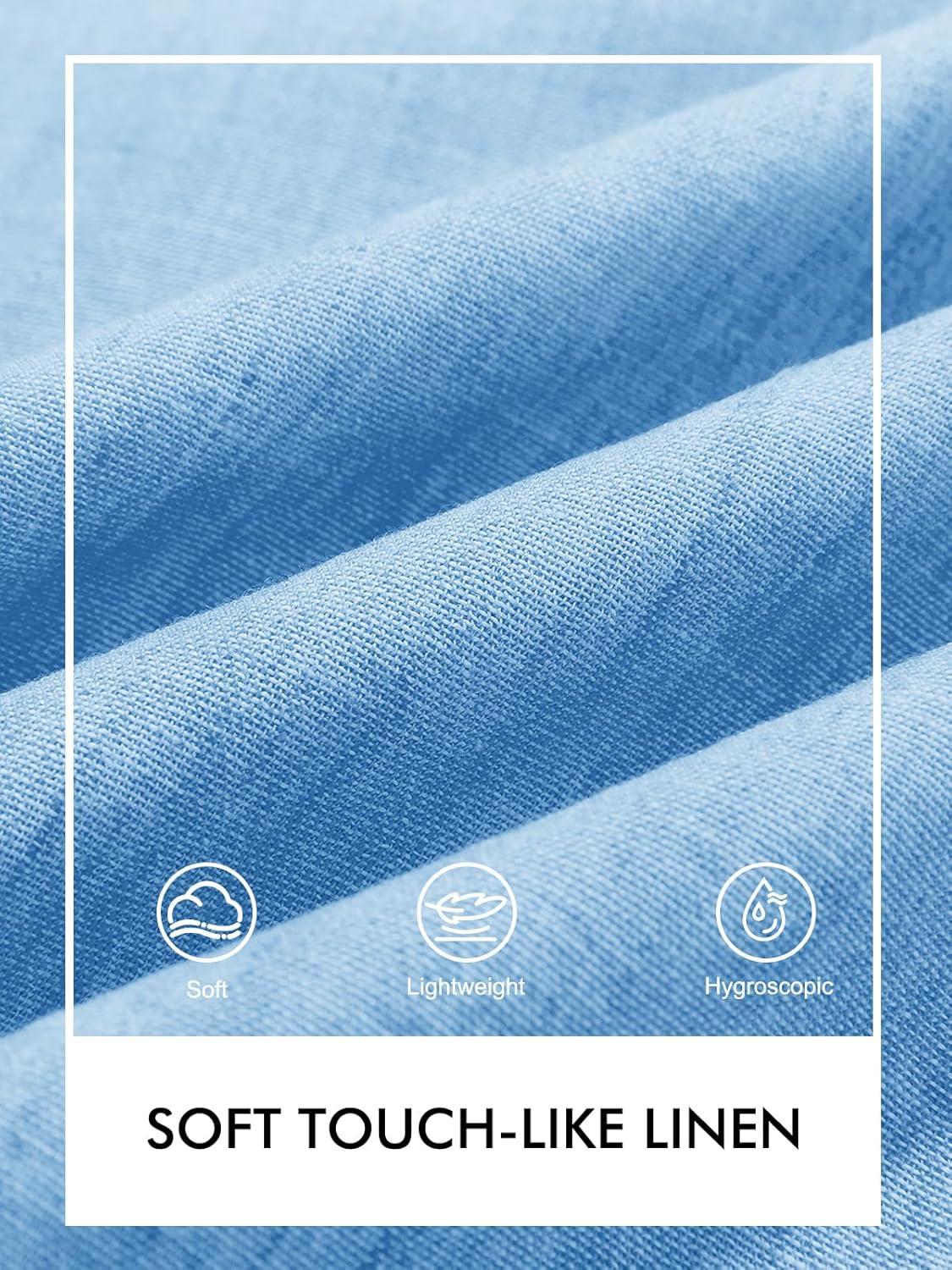 imageRuncati Mens Linen Button Down Shirts Casual Short Sleeve Shirt Summer Beach Wedding Tops with PocketSky Blue