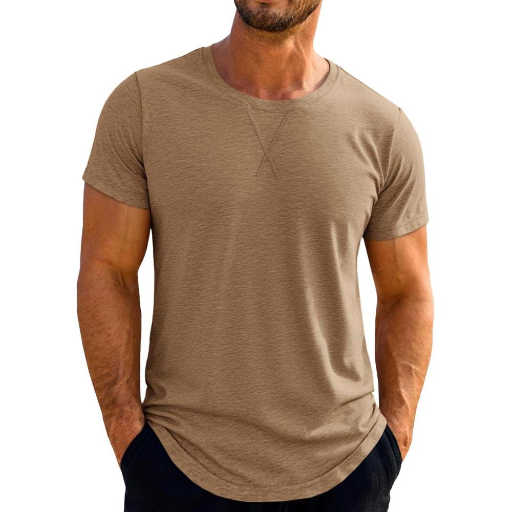 imageRuncati Mens Short Sleeve TShirts Crew Neck Casual Shirt Summer Classic Basic Lightweight Fashion TeesBrown
