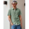 Runcati Mens Linen Button Down Shirts Casual Short Sleeve Shirt Summer Beach Wedding Tops with Pocket(Army Green)